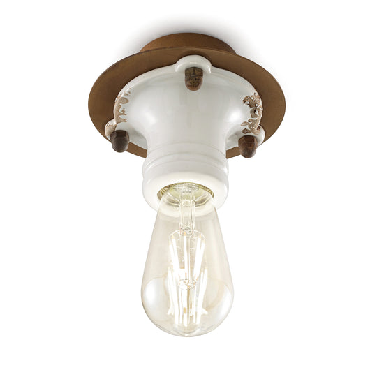 Plafoniera Industrial Pipes Ferro E Ceramica Vintage Bianco 1 Luce E27