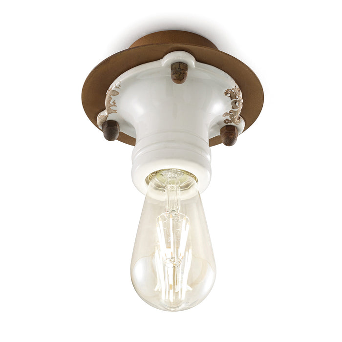 Plafoniera Industrial Pipes Ferro E Ceramica Vintage Bianco 1 Luce E27