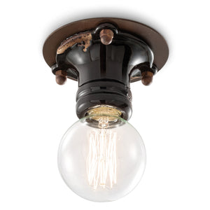 Plafoniera Industrial Minimal Pipes Ferro E Ceramica Vintage Nero 1 Luce E27