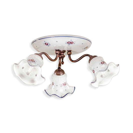 Plafoniera Classica Chieti Metallo E Ceramica Nero Sfumato Rame 3 Luci E14