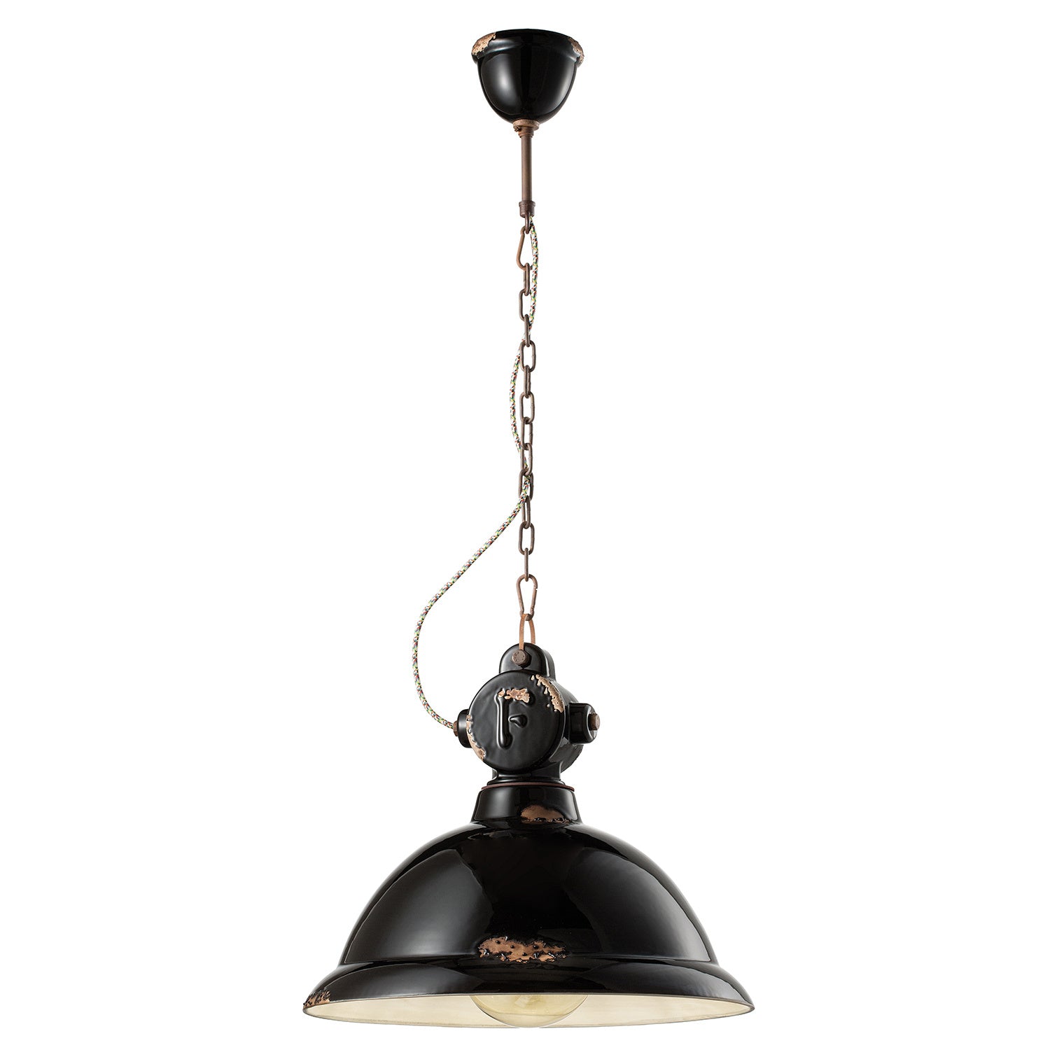 Lampadario Industrial Ferro E Ceramica Vintage Nero 1 Luce E27