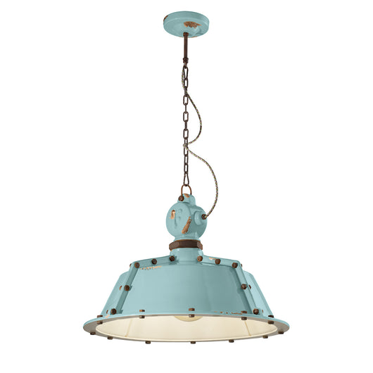 Lampadario Industrial Ferro E Ceramica Vintage Azzurro 1 Luce E27 52Cm