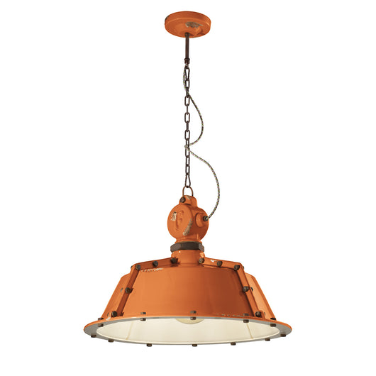 Lampadario Industrial Ferro E Ceramica Vintage Arancio 1 Luce E27 52Cm