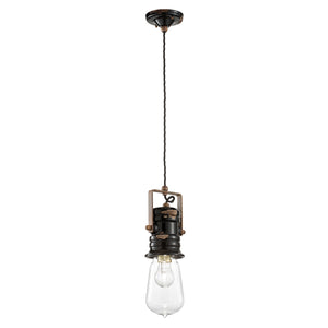 Lampadario Industrial Urban Ferro E Ceramica Vintage Nero 1 Luce E27 37Cm