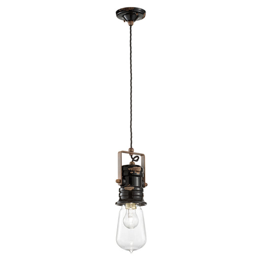 Lampadario Industrial Urban Ferro E Ceramica Vintage Nero 1 Luce E27 37Cm