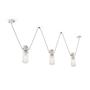 Lampadario Industrial Minimal Urban Ferro E Ceramica Vintage Bianco 3 Luci E27