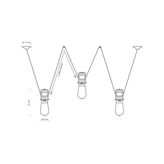 Lampadario Industrial Minimal Urban Ferro E Ceramica Vintage Bianco 3 Luci E27