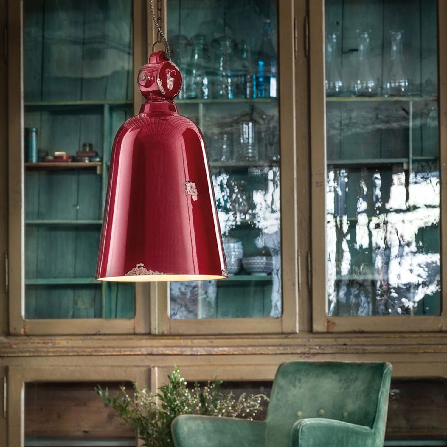 Lampadario Industrial Ferro E Ceramica Vintage Bordeaux 1 Luce E27