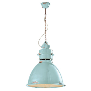 Lampadario Industrial Ferro E Ceramica Vintage Azzurro 1 Luce E27 50Cm