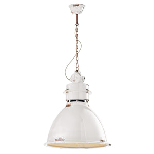 Lampadario Industrial Ferro E Ceramica Vintage Bianco 1 Luce E27 50Cm