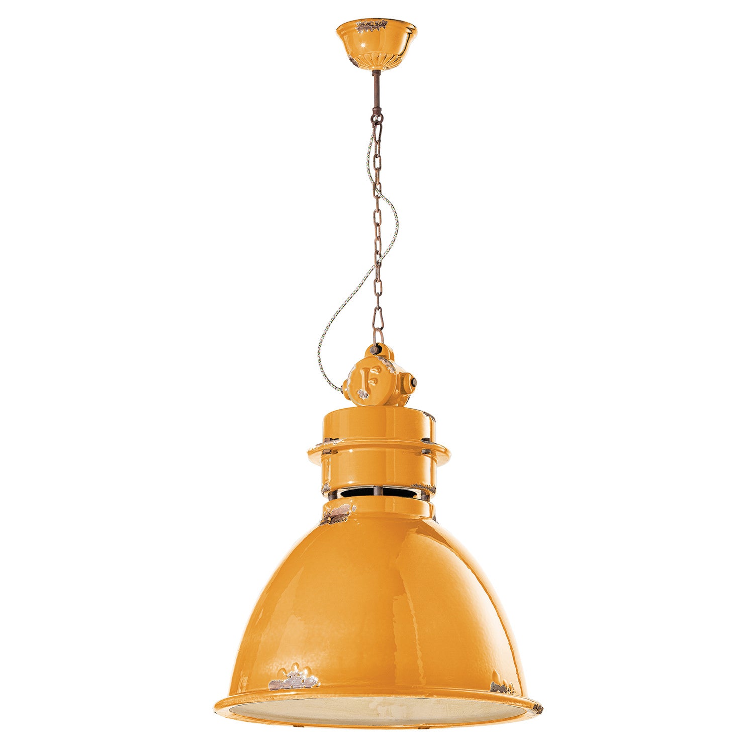 Lampadario Industrial Ferro E Ceramica Vintage Giallo 1 Luce E27 50Cm