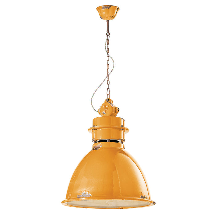 Lampadario Industrial Ferro E Ceramica Vintage Giallo 1 Luce E27 50Cm