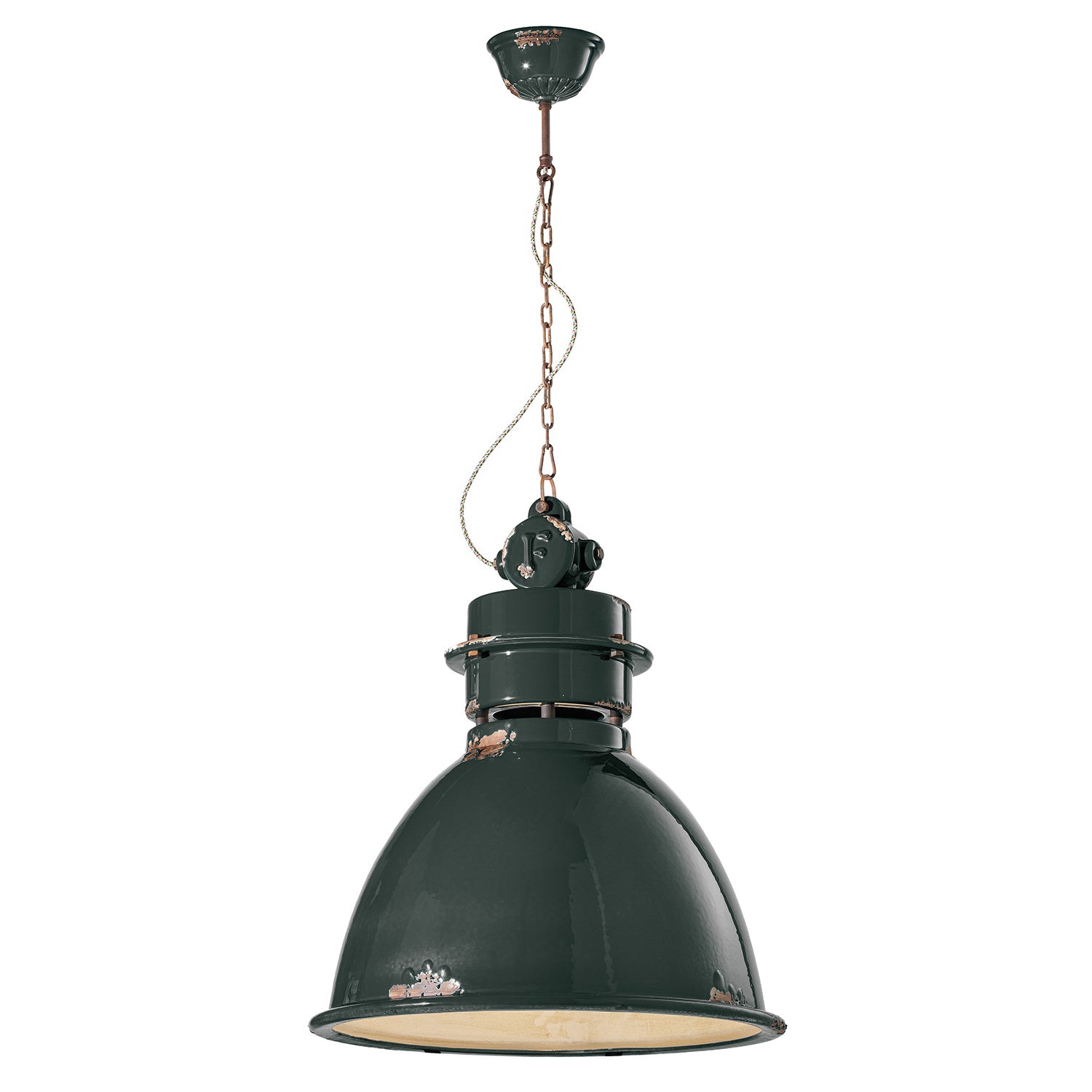 Lampadario Industrial Ferro E Ceramica Vintage Nero 1 Luce E27 50Cm