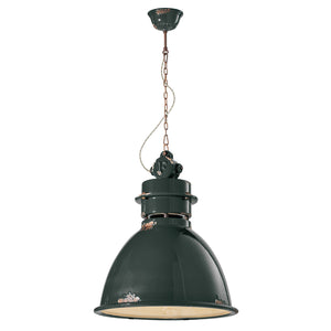 Lampadario Industrial Ferro E Ceramica Vintage Nero 1 Luce E27 50Cm