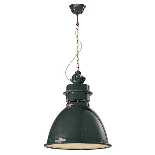 Lampadario Industrial Ferro E Ceramica Vintage Nero 1 Luce E27 50Cm