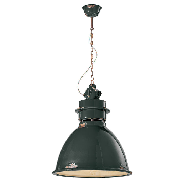 Lampadario Industrial Ferro E Ceramica Vintage Nero 1 Luce E27 50Cm