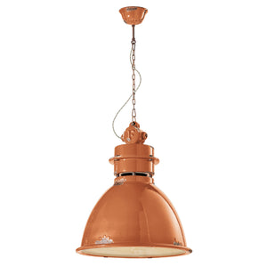 Lampadario Industrial Ferro E Ceramica Vintage Arancio 1 Luce E27 50Cm