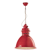 Lampadario Industrial Ferro E Ceramica Vintage Rosso 1 Luce E27 50Cm