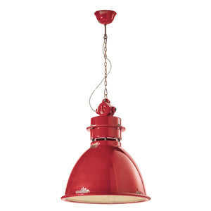 Lampadario Industrial Ferro E Ceramica Vintage Rosso 1 Luce E27 50Cm