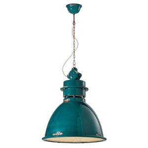 Lampadario Industrial Ferro E Ceramica Vintage Verde 1 Luce E27 50Cm