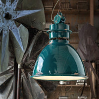 Lampadario Industrial Ferro E Ceramica Vintage Verde 1 Luce E27 50Cm