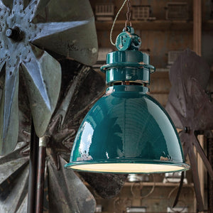 Lampadario Industrial Ferro E Ceramica Vintage Verde 1 Luce E27 50Cm