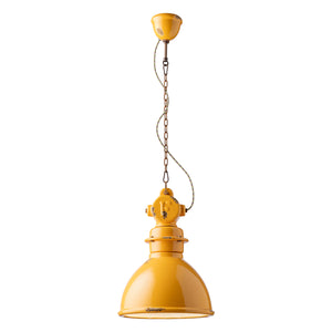 Lampadario Industrial Ferro E Ceramica Vintage Giallo 1 Luce E27