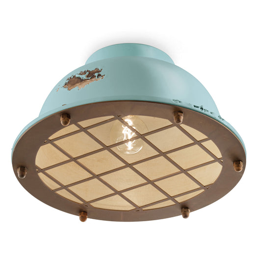 Plafoniera Industrial Ferro E Ceramica Vintage Azzurro 1 Luce E27