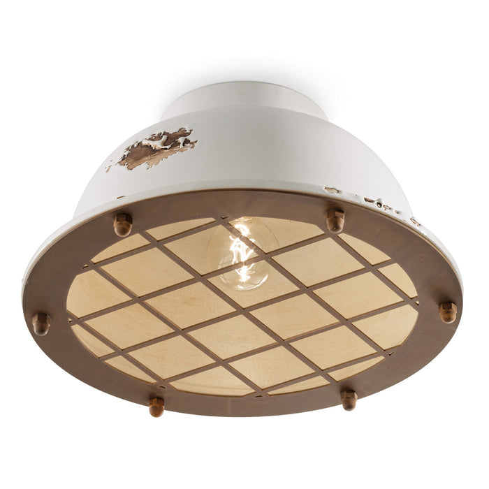 Plafoniera Industrial Ferro E Ceramica Vintage Bianco 1 Luce E27