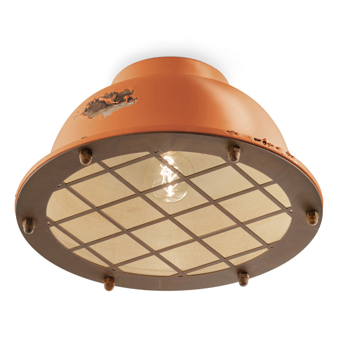 Plafoniera Industrial Ferro E Ceramica Vintage Arancio 1 Luce E27