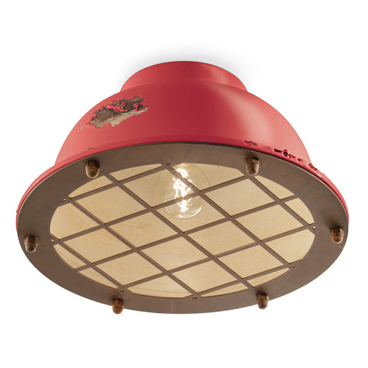 Plafoniera Industrial Ferro E Ceramica Vintage Rosso 1 Luce E27
