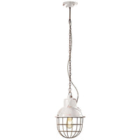 Lampadario Industrial Ferro E Ceramica Con Rete Vintage Bianco 1 Luce E27 26Cm