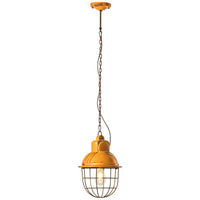 Lampadario Industrial Ferro E Ceramica Con Rete Vintage Giallo 1 Luce E27