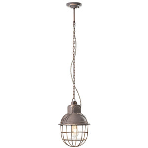 Lampadario Industrial Ferro E Ceramica Con Rete Vintage Tortora 1 Luce E27 26Cm