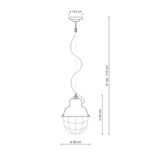 Lampadario Industrial Ferro E Ceramica Con Rete Vintage Tortora 1 Luce E27 26Cm