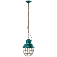Lampadario Industrial Ferro E Ceramica Con Rete Vintage Verde 1 Luce E27 26Cm