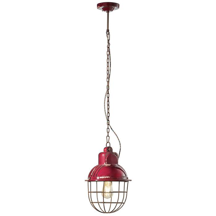 Lampadario Industrial Ferro E Ceramica Con Rete Vintage Bordeaux 1 Luce E27 26Cm