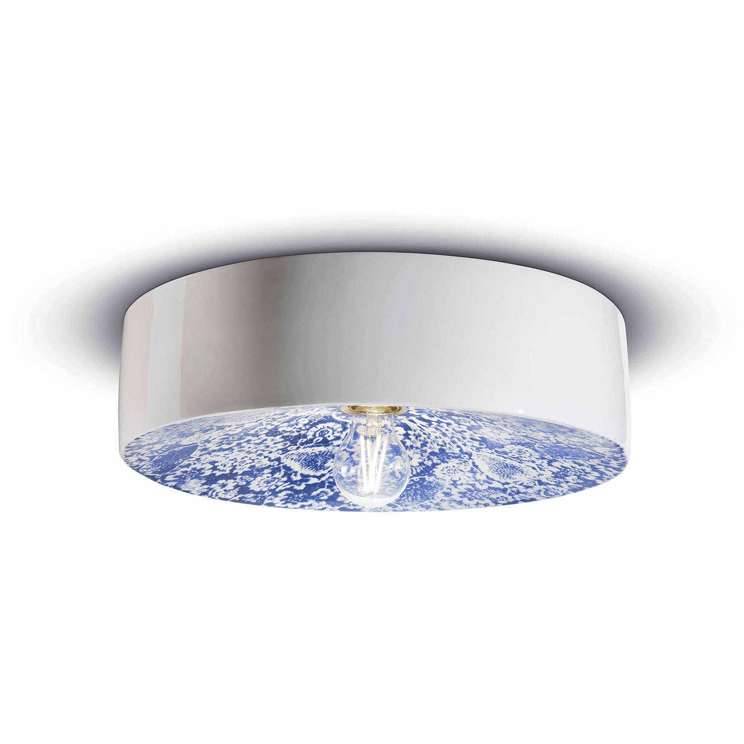 Plafoniera Grande Vintage Decò Pi Ceramica Ming Blu 1 Luce E27
