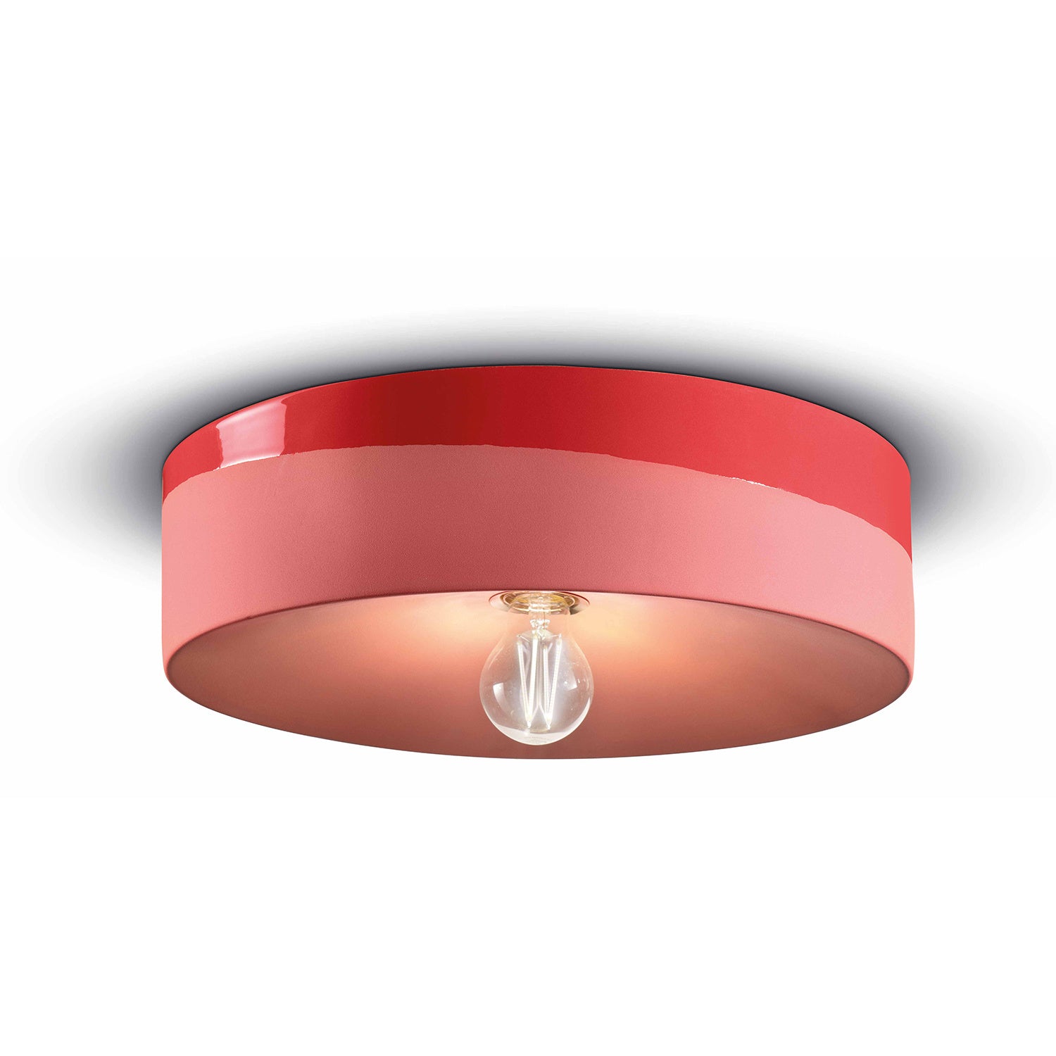 Plafoniera Grande Vintage Decò Pi Ceramica Rosso Corallo 1 Luce E27