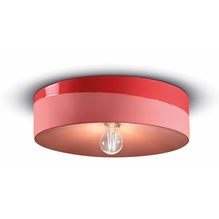 Plafoniera Grande Vintage Decò Pi Ceramica Rosso Corallo 1 Luce E27