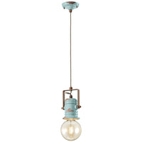 Lampadario Industrial Minimal Urban Ferro Ceramica Vintage Azzurro 1 Luce E27