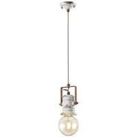 Lampadario Industrial Urban Ferro Ceramica Vintage Bianco 1 Luce E27 19Cm