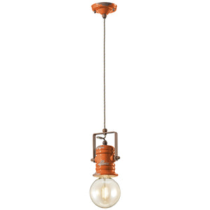 Lampadario Industrial Minimal Urban Ferro Ceramica Vintage Arancio 1 Luce E27
