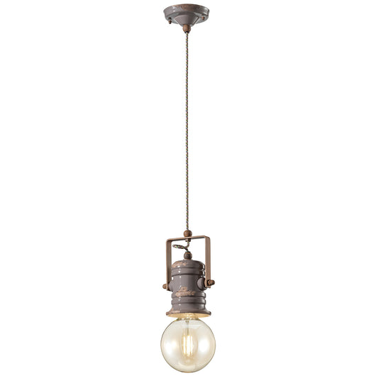 Lampadario Industrial Minimal Urban Ferro Ceramica Vintage Tortora 1 Luce E27