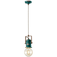 Lampadario Industrial Minimal Urban Ferro E Ceramica Vintage Verde 1 Luce E27
