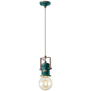 Lampadario Industrial Minimal Urban Ferro E Ceramica Vintage Verde 1 Luce E27