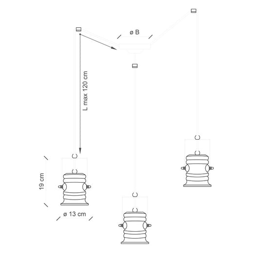 Lampadario Industrial Minimal Urban Ferro Ceramica Vintage Bordeaux 3 Luci E27