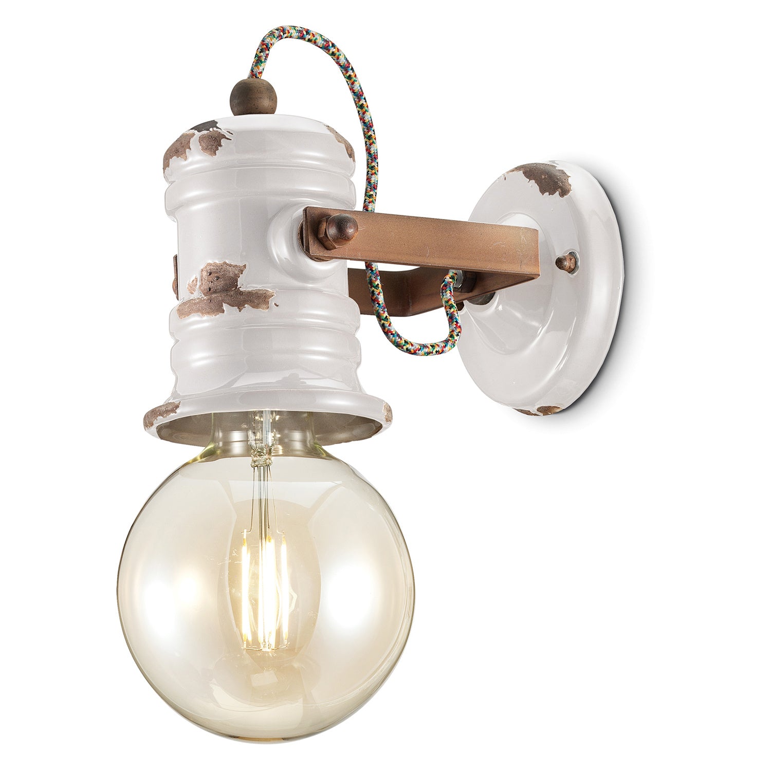 Applique Industrial Minimal Urban Ferro E Ceramica Vintage Bianco 1 Luce E27