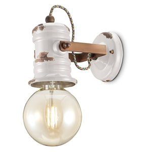 Applique Industrial Minimal Urban Ferro E Ceramica Vintage Bianco 1 Luce E27