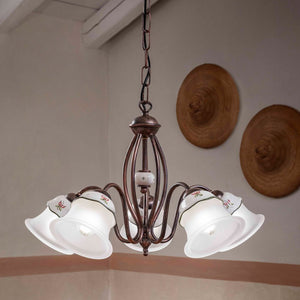 Lampadario Classico Ferrara Metallo E Ceramica Nero Sfumato Rame 5 Luci E14